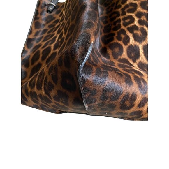 Jimmy Choo Leopard Twist Tote Suede Leather Trim Calf Hair Mustard Yellow Italy - Picture 12 of 16